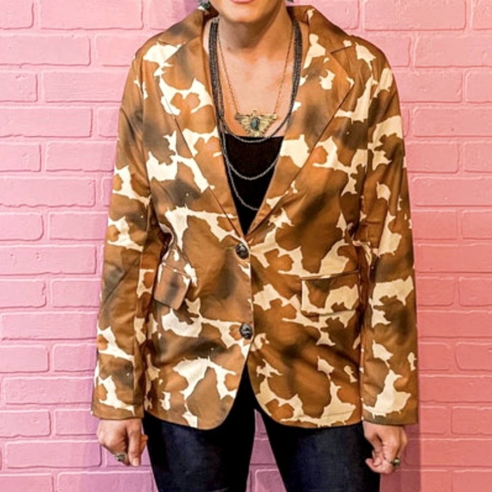 NWT L&B Cowprint Blazer with Buffalo Nickel Buttons Sz L
